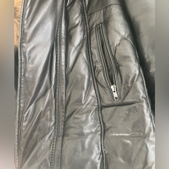 MACKAGE INGRID BLACK LEATHER DOWN COAT WITH FUR HOOD - Picture 3 of 14